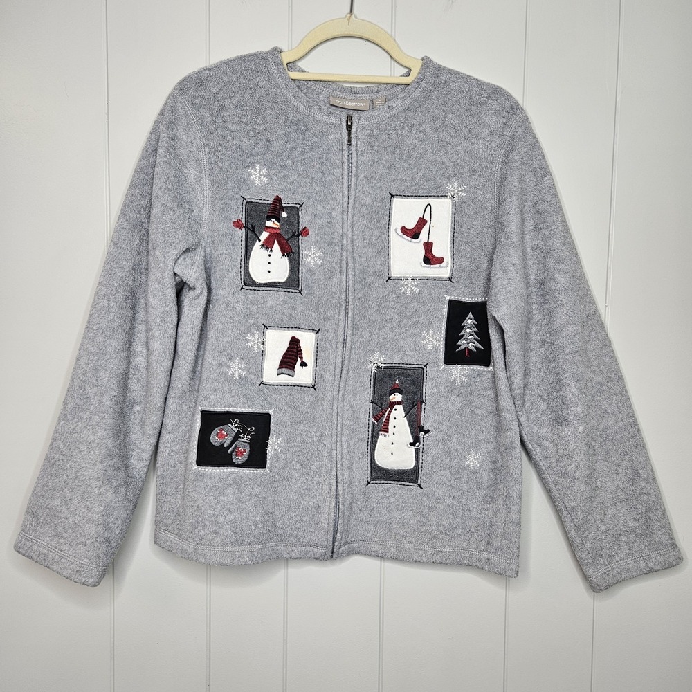Croft & Barrow Zip Up Sweater Snowmen Size Large‎ Christmas Winter  A8